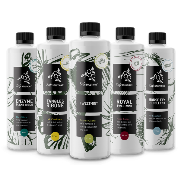 safesolutions nontoxic household products enzyme plant wash, tweetmint, tangles r gone and horse fly repellent